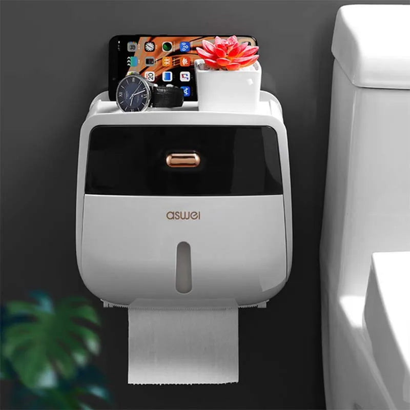 Wall Mount Paper Holder Waterproof with Storage Box Organizer