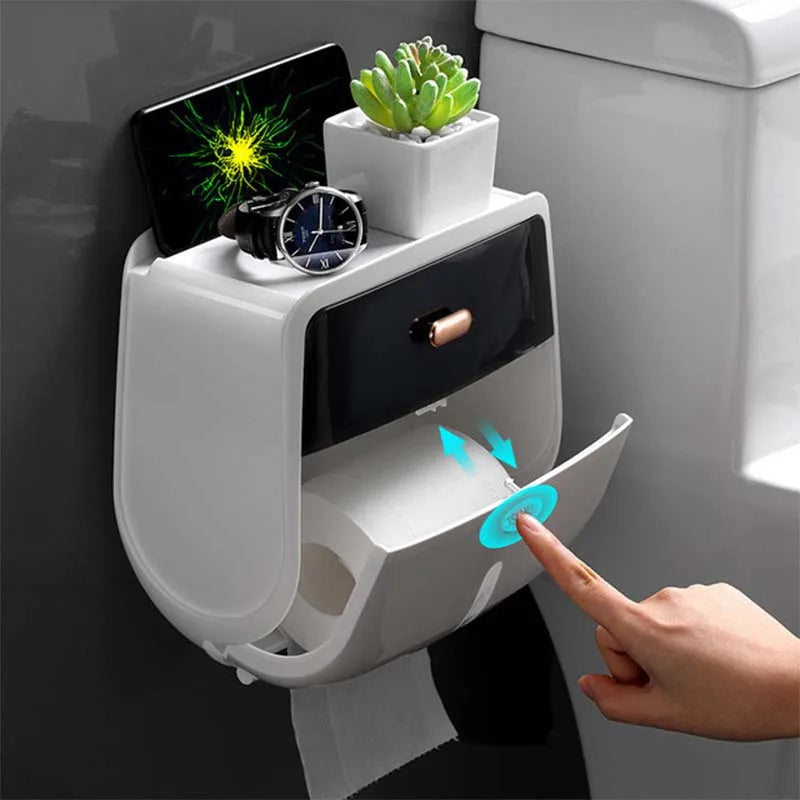 Wall Mount Paper Holder Waterproof with Storage Box Organizer