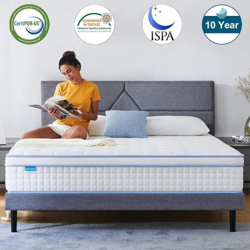 King Mattress, 12 Inch Individual Pocket Spring - Foam Bed in a Box