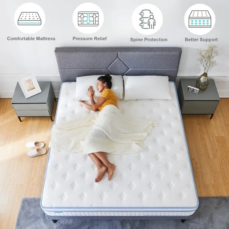 King Mattress, 12 Inch Individual Pocket Spring - Foam Bed in a Box