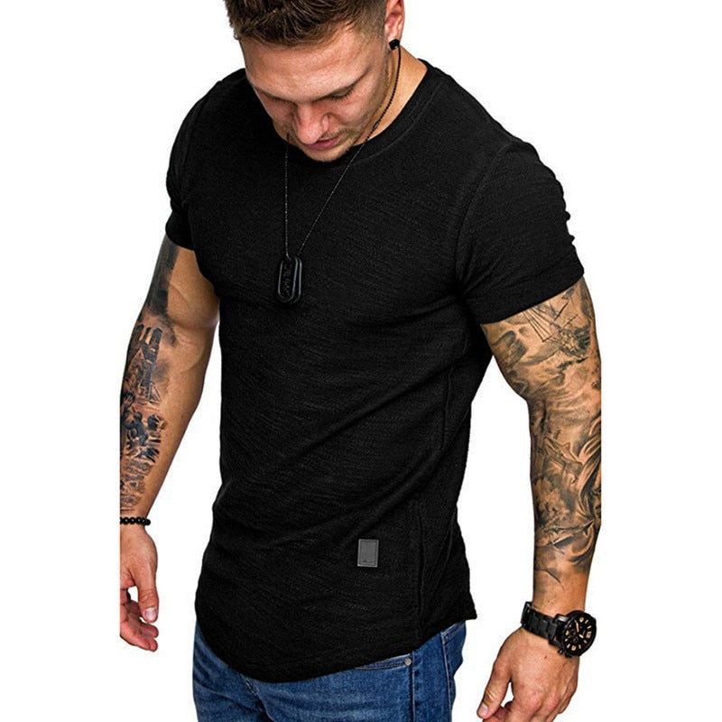 Men's Casual Fashion Solid Neck T-Shirt, Fitness - fitnessandhomestore