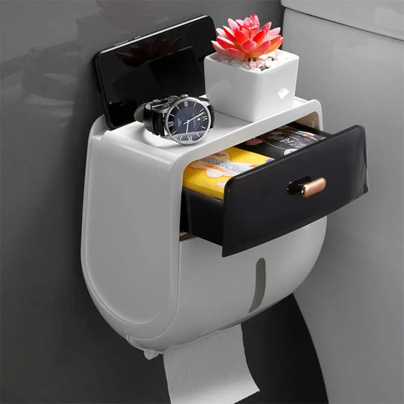 Wall Mount Paper Holder Waterproof with  Storage Box Organizer