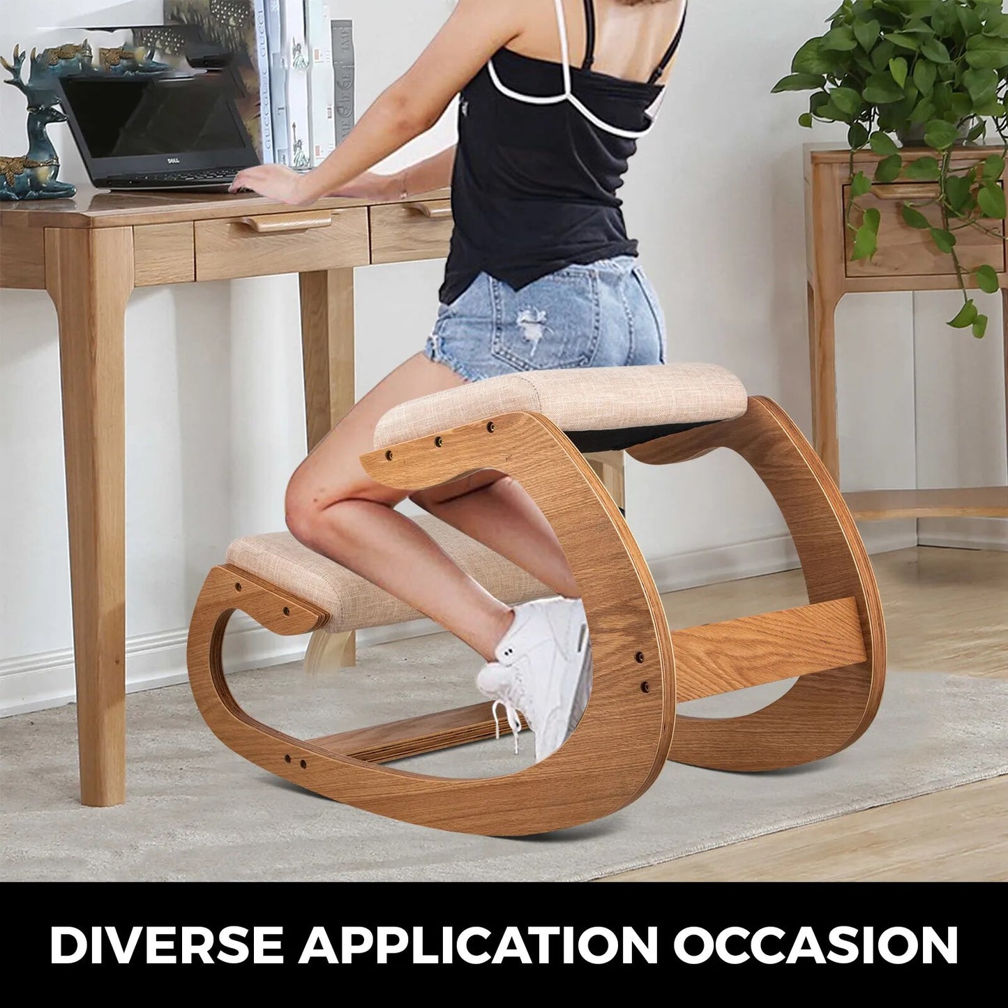 VEVOR Ergonomic Rocking Wooden Kneeling Chair Stool - fitnessandhomestore