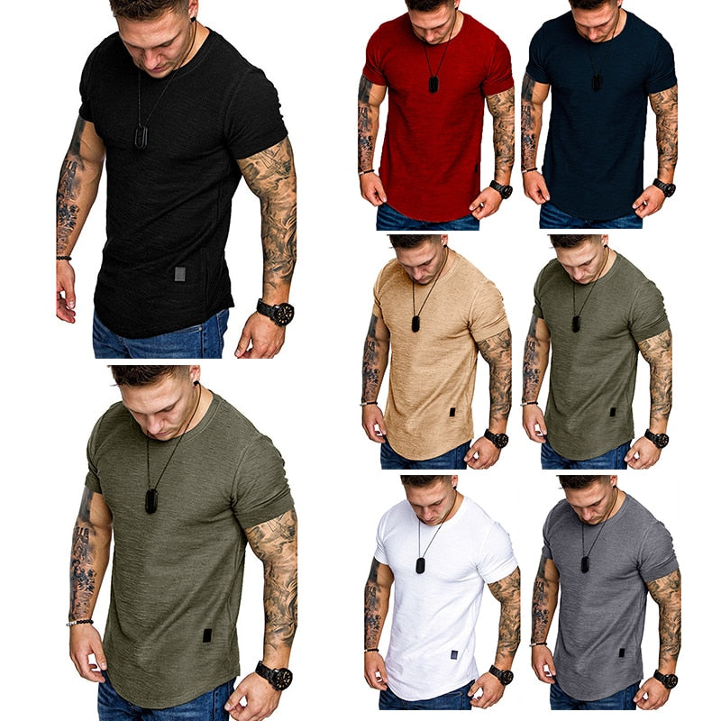 Men's Casual Fashion Solid Neck T-Shirt, Fitness - fitnessandhomestore