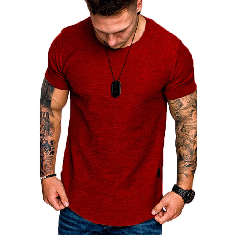 Men's Casual Fashion Solid Neck T-Shirt, Fitness - fitnessandhomestore