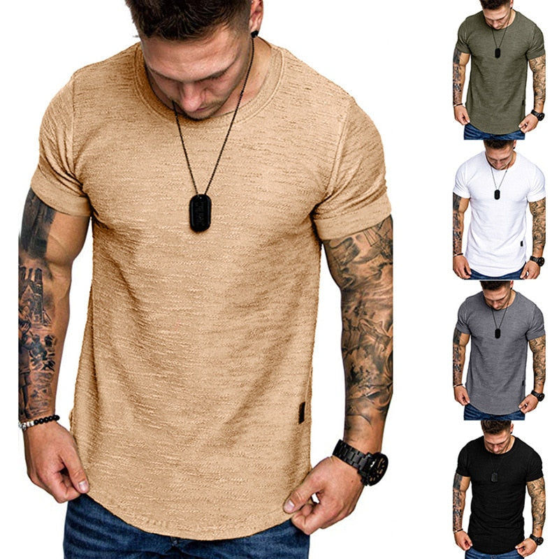 Men's Casual Fashion Solid Neck T-Shirt, Fitness - fitnessandhomestore