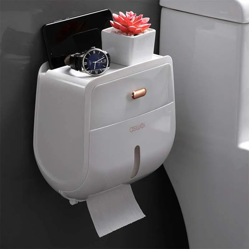 Wall Mount Paper Holder Waterproof with  Storage Box Organizer