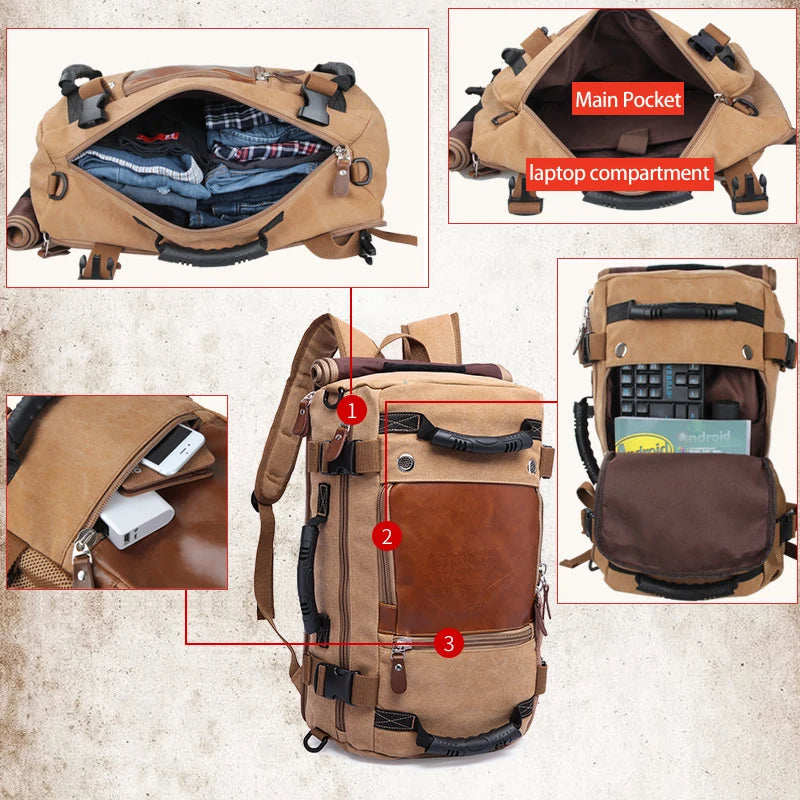 KAKA Large Capacity Function Travel Canvas Backpack