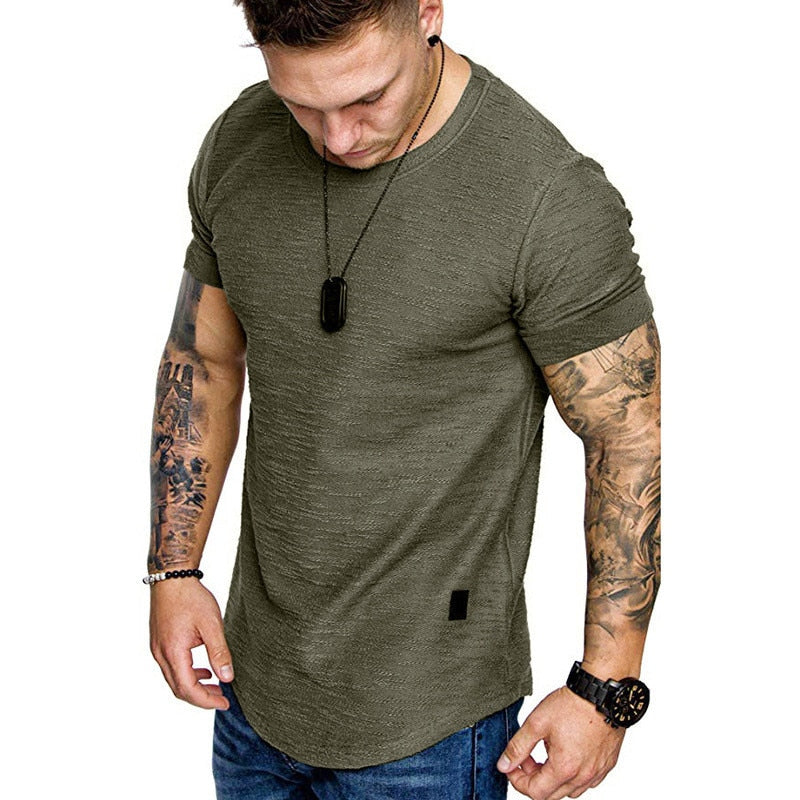 Men's Casual Fashion Solid Neck T-Shirt, Fitness - fitnessandhomestore