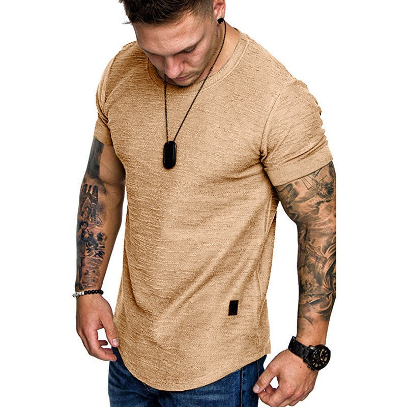 Men's Casual Fashion Solid Neck T-Shirt, Fitness - fitnessandhomestore