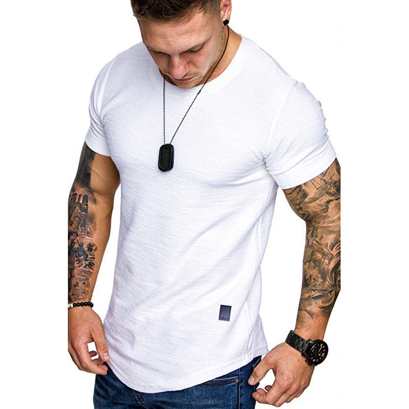 Men's Casual Fashion Solid Neck T-Shirt, Fitness - fitnessandhomestore