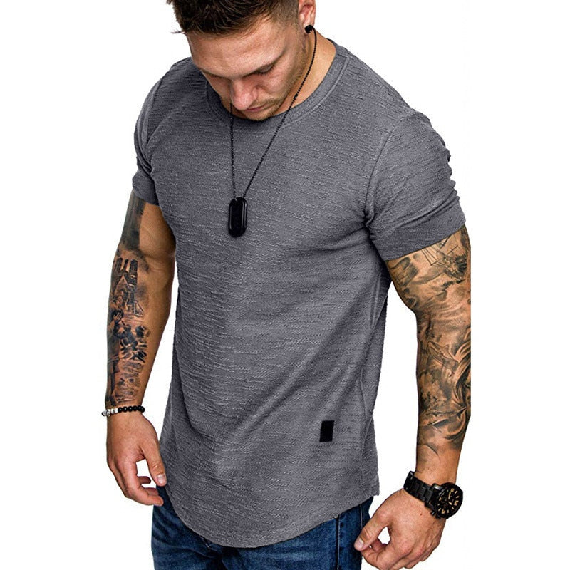 Men's Casual Fashion Solid Neck T-Shirt, Fitness - fitnessandhomestore