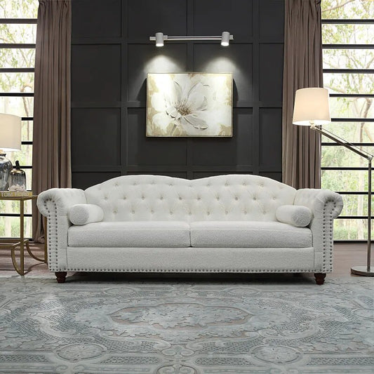 Classic traditional living room high-tech fabric cushion sofa, Chesterfield tufted fabric sofa, European style living room chair - fitnessandhomestore