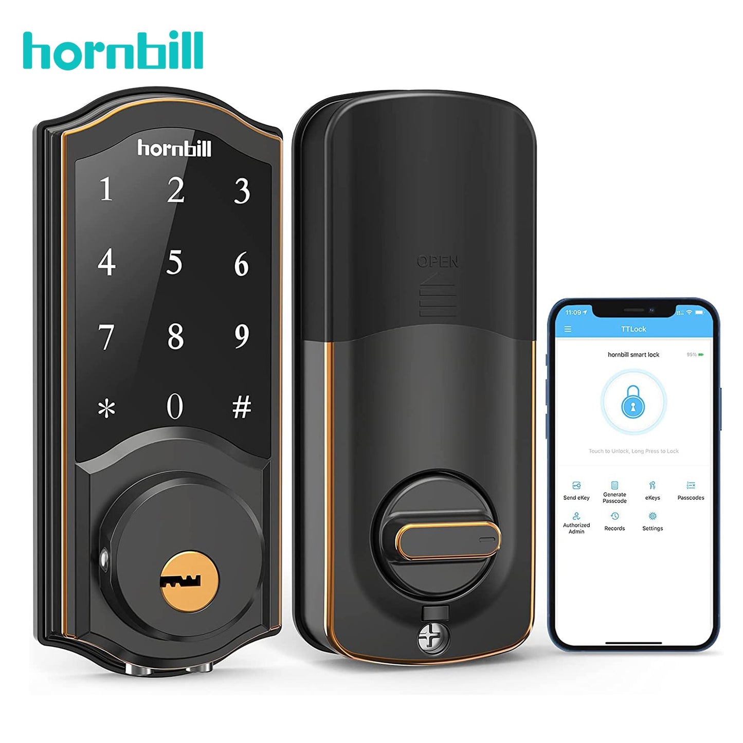 Hornbill Electronic Front Smart Deadbolt Door Lock Keyless Entry - fitnessandhomestore