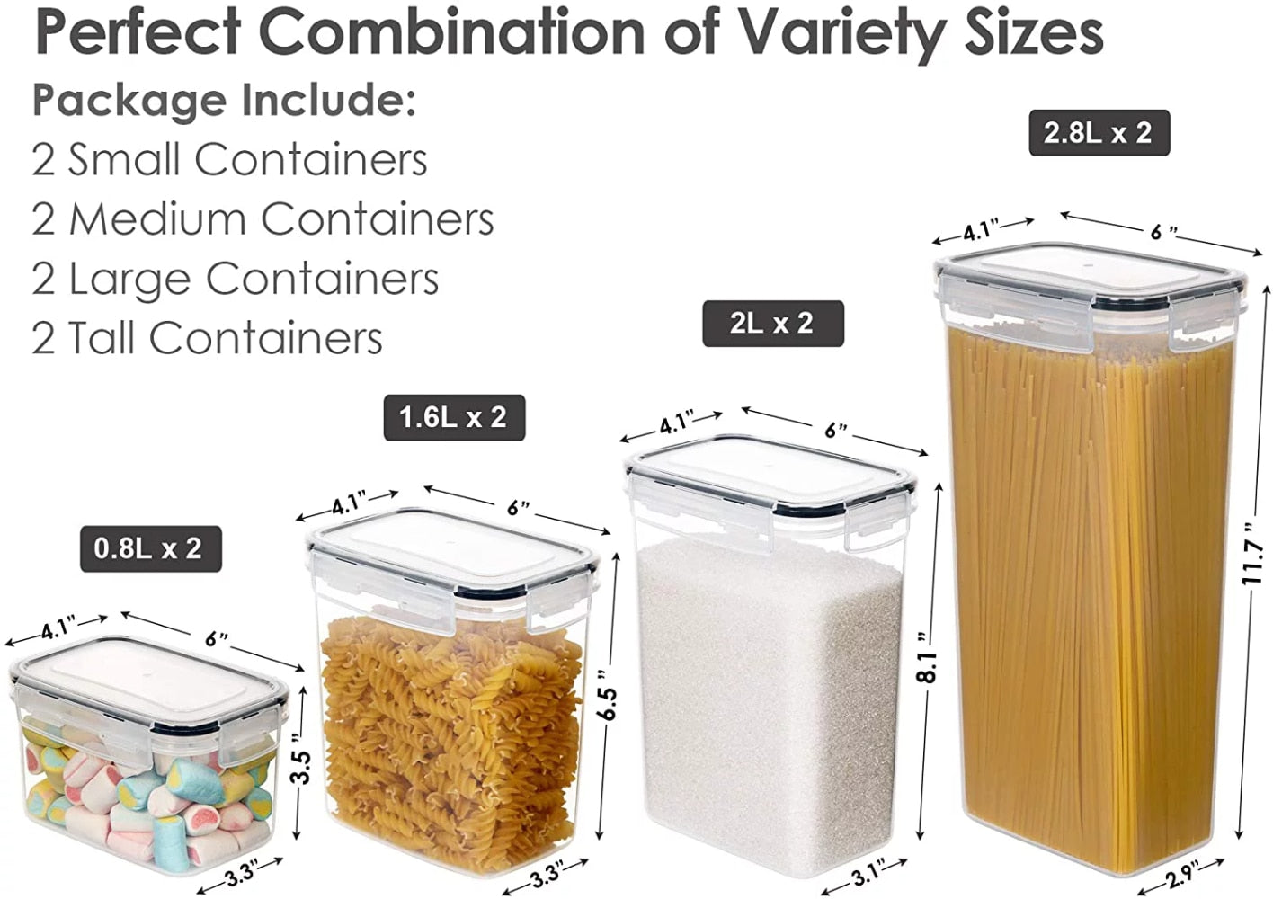 Kitchen Food Storage Containers Set with Easy Lock Lids, 8 Pieces - fitnessandhomestore