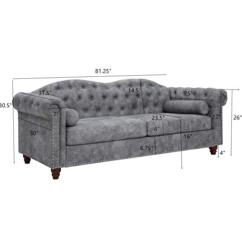 Classic Traditional Living Room Upholstered Sofa with high-tech Fabric Surface/ Chesterfield Tufted Fabric Sofa Couch, Large-Gre - fitnessandhomestore