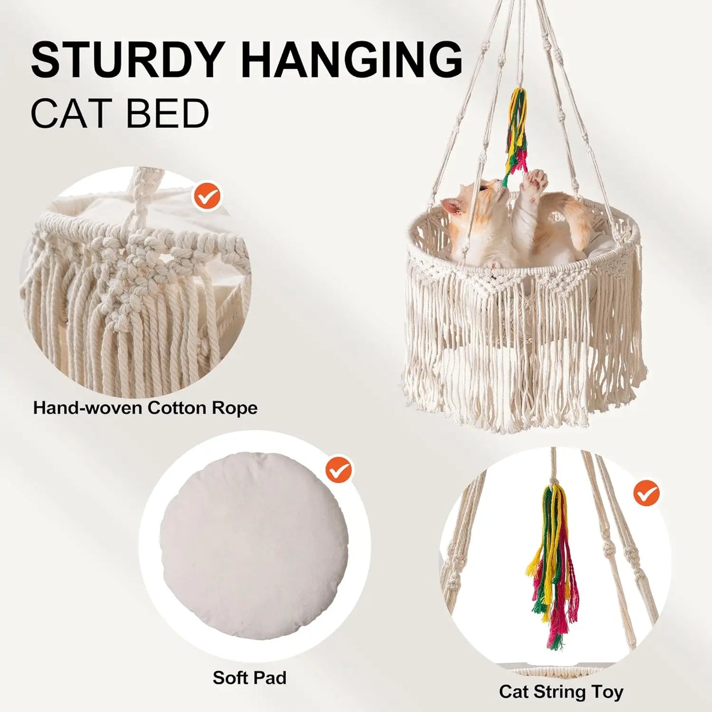 Mewoofun Macrame Cat Hammock Hanging Swing