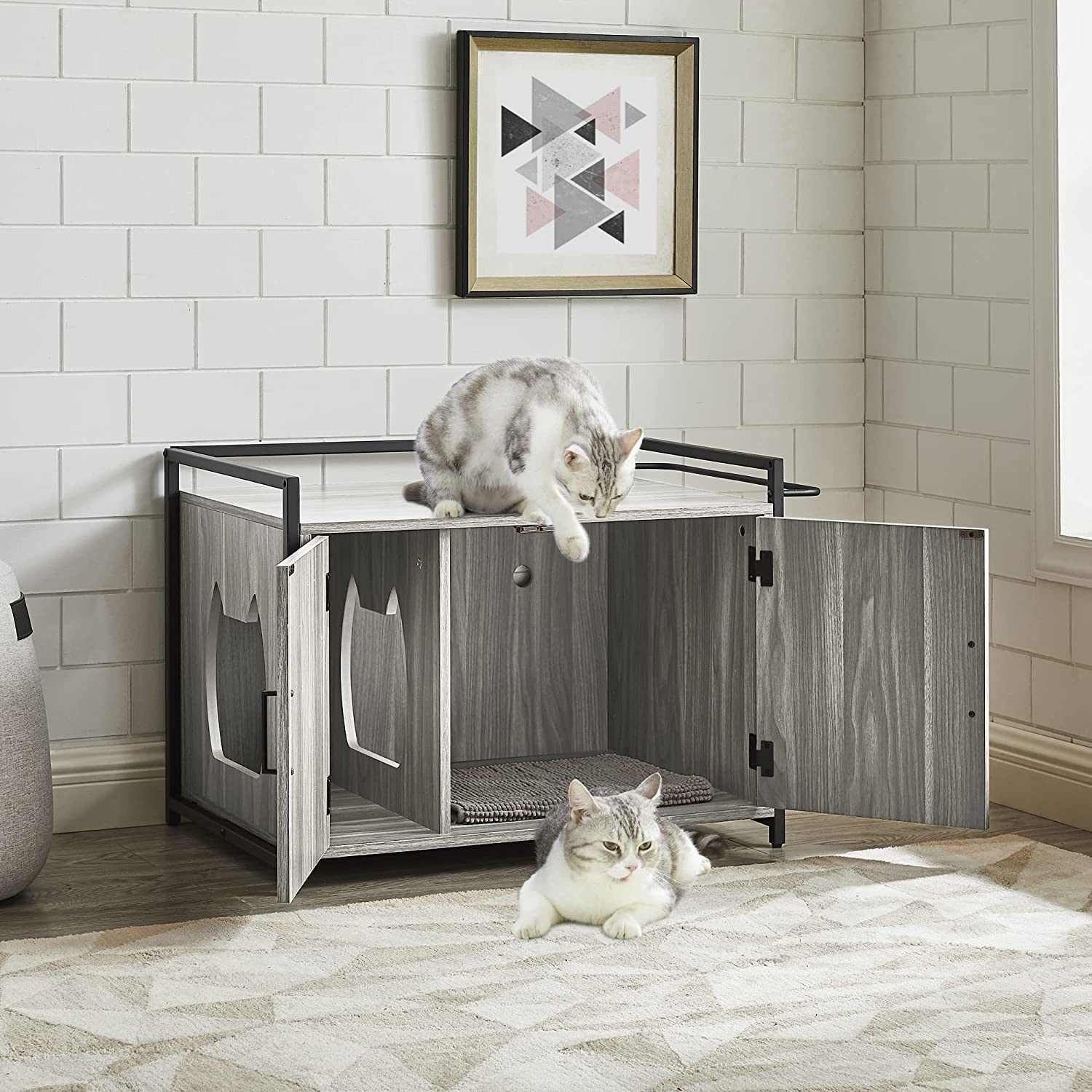 Hidden Cat Litter Box Furniture with Ventilation and Bench Seat - fitnessandhomestore