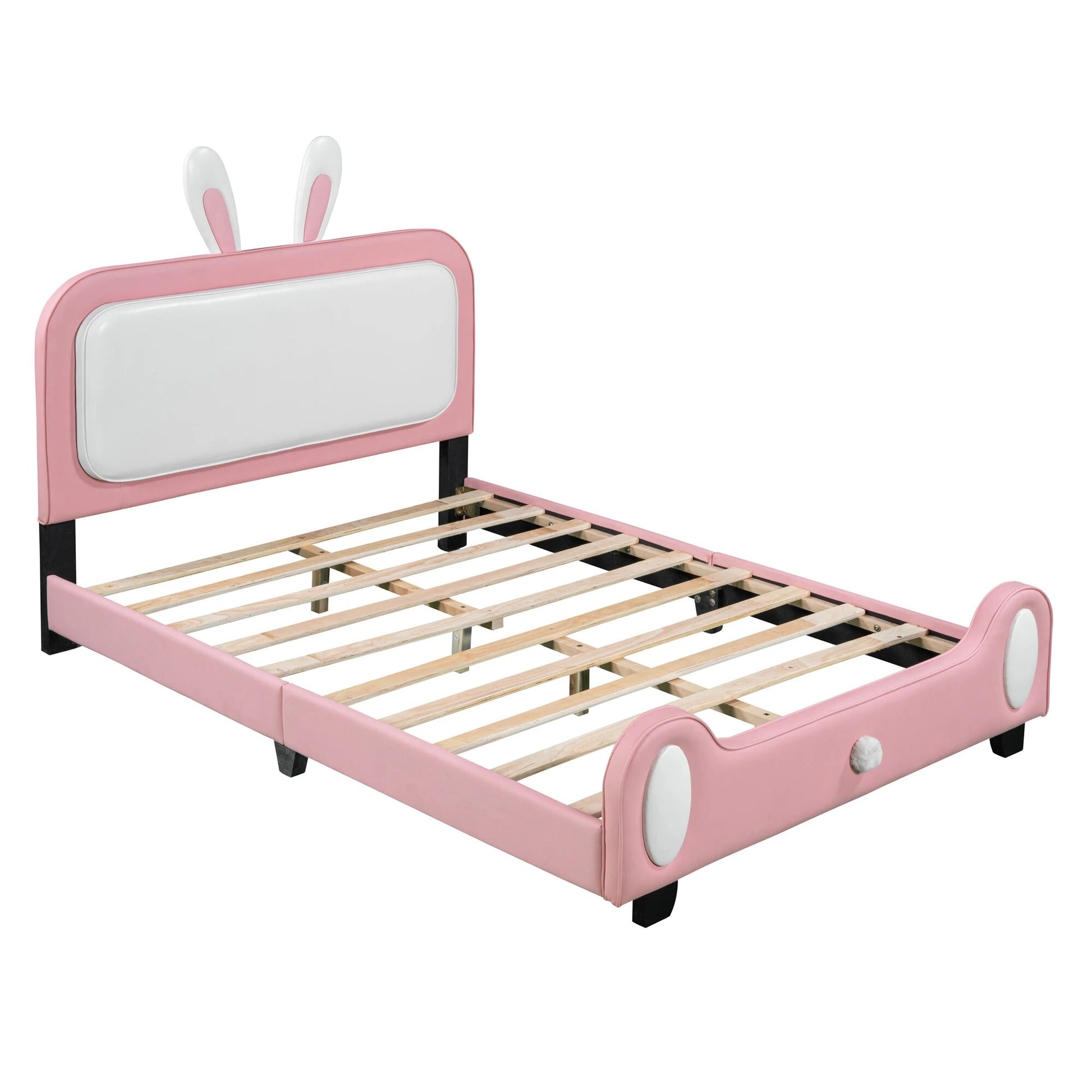 Full/Twin Size Upholstered Rabbit-Shape Princess Platform Bed - fitnessandhomestore