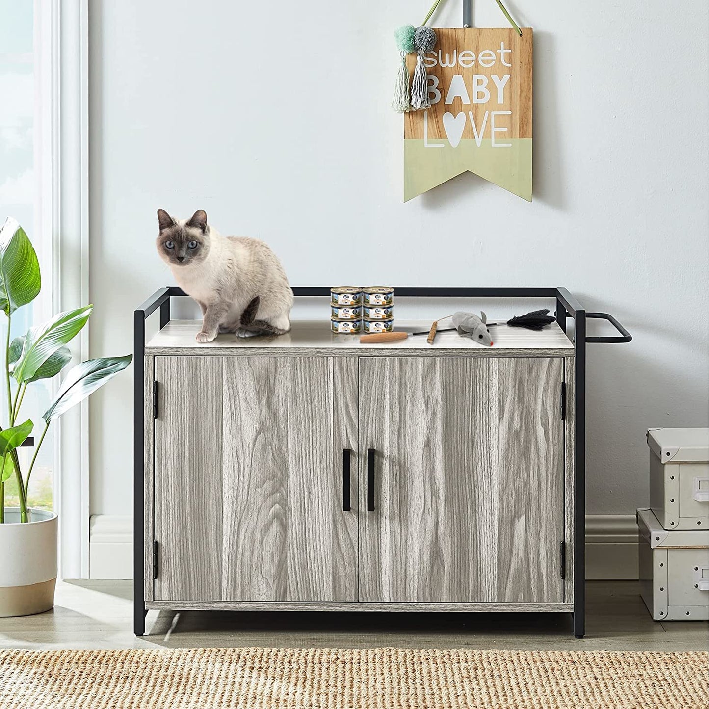 Hidden Cat Litter Box Furniture with Ventilation and Bench Seat - fitnessandhomestore