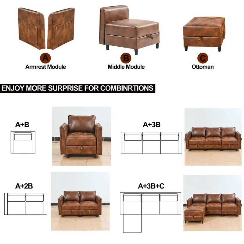 Modular combination sofa L-shaped convertible sofa - fitnessandhomestore