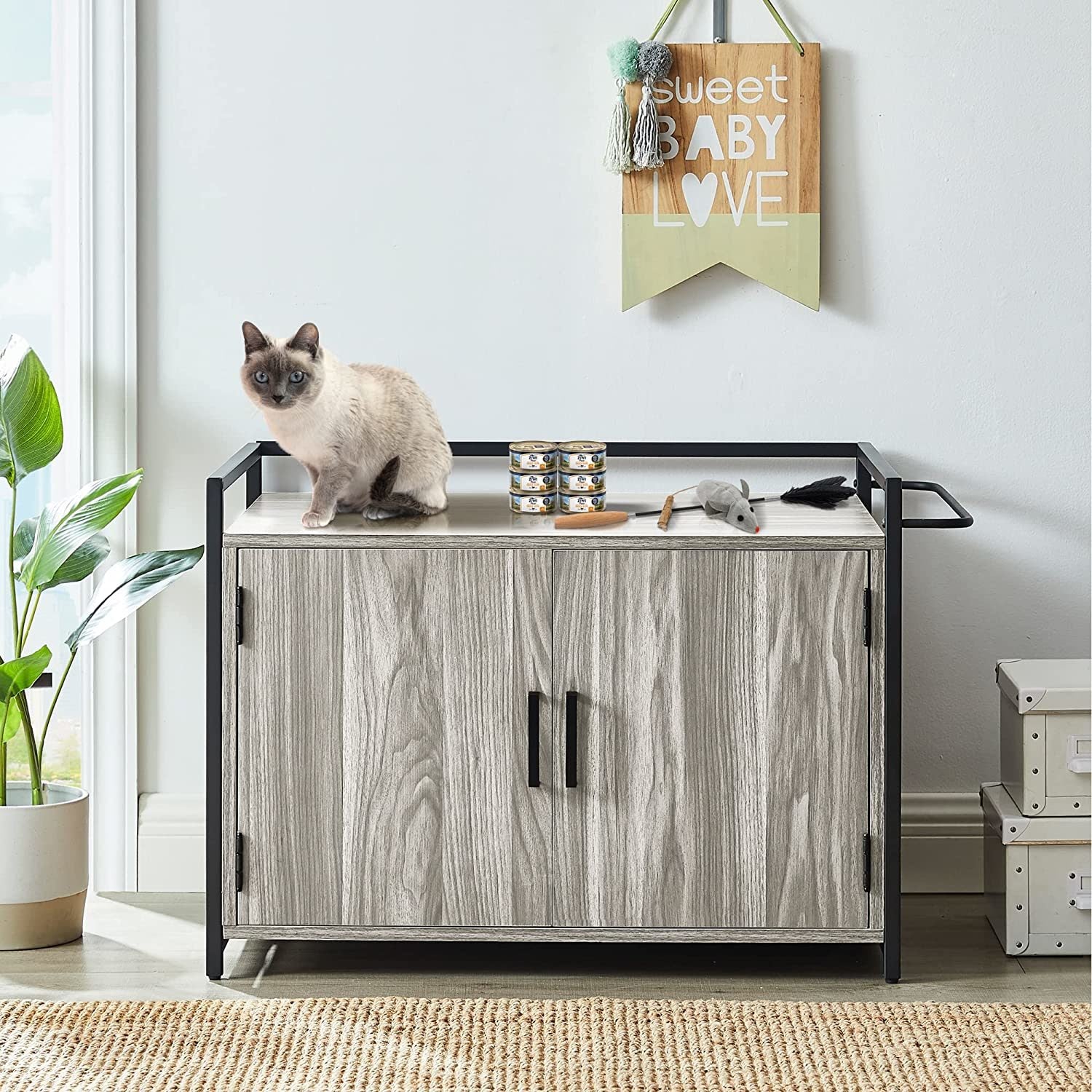 Hidden Cat Litter Box Furniture with Ventilation and Bench Seat - fitnessandhomestore