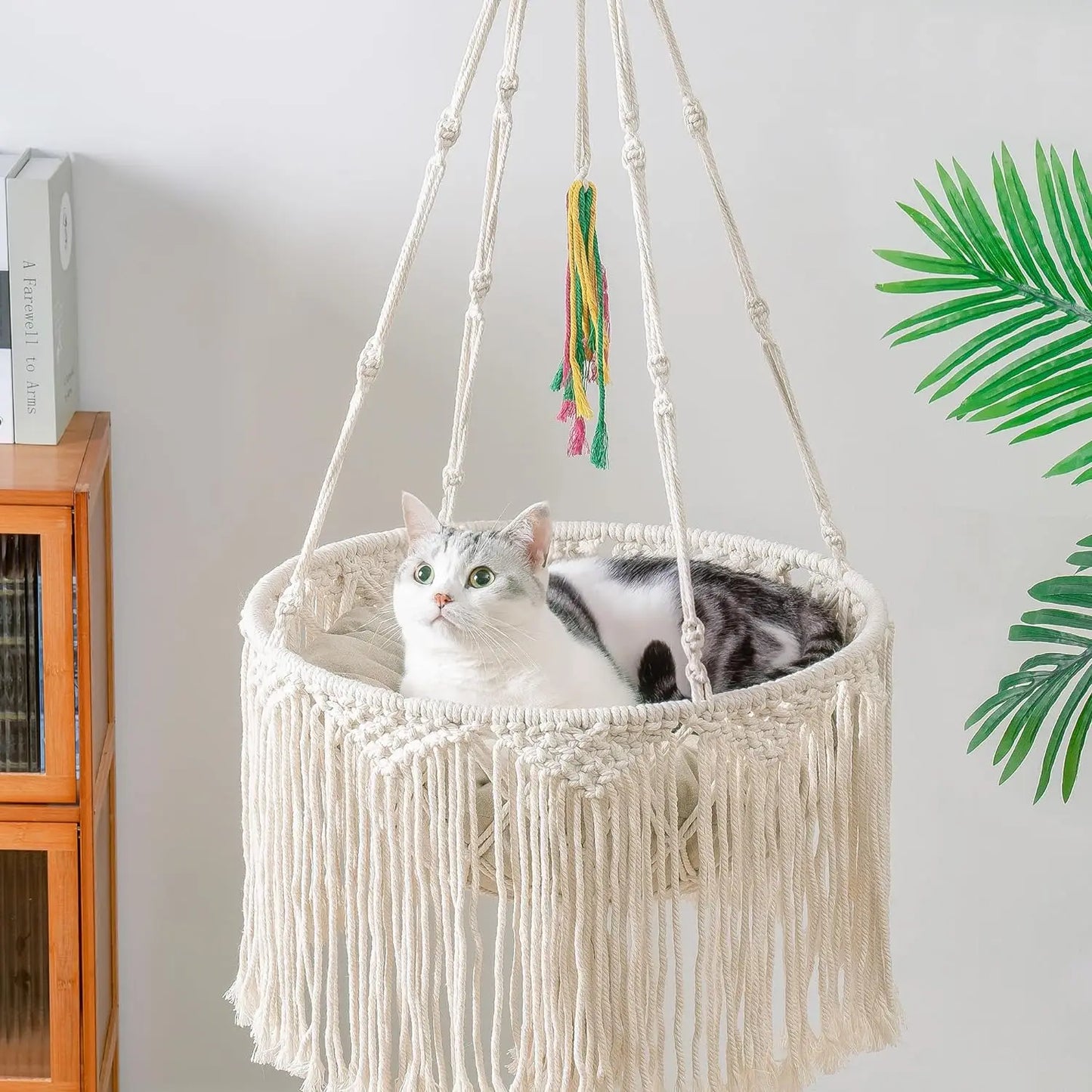 Mewoofun Macrame Cat Hammock Hanging Swing