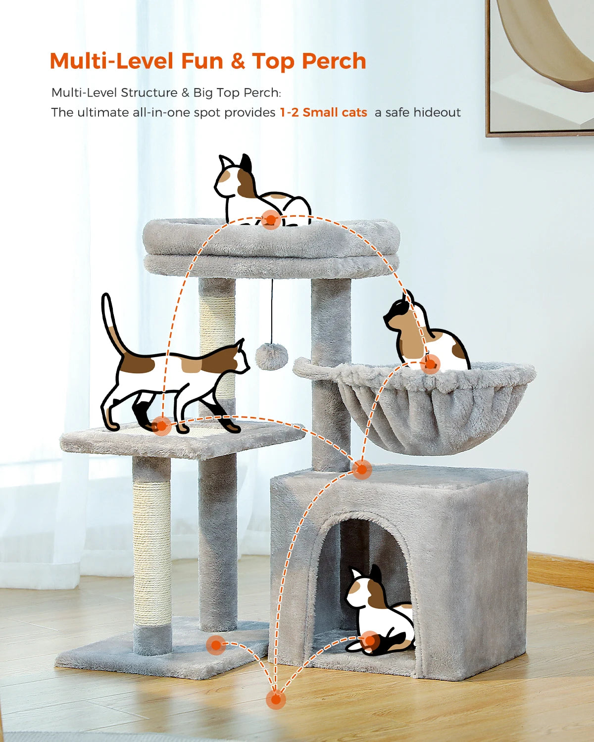 Small Cat Tree with Condo Hammock