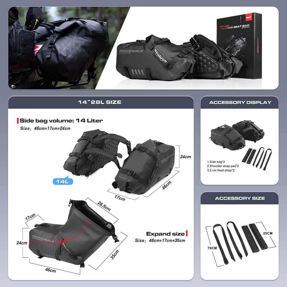 Rhinowalk Motorcycle Bag 28L Waterproof 2 Pcs Universal Fit - fitnessandhomestore