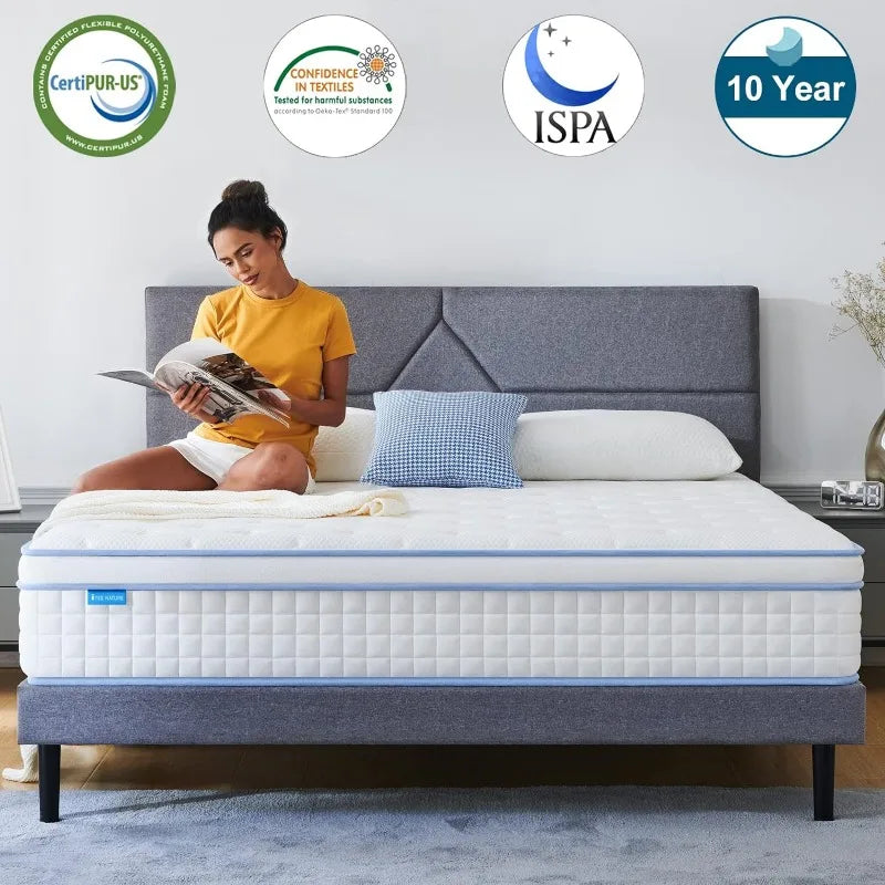 King Mattress, 12 Inch  Individual Pocket Spring - Foam Bed in a Box