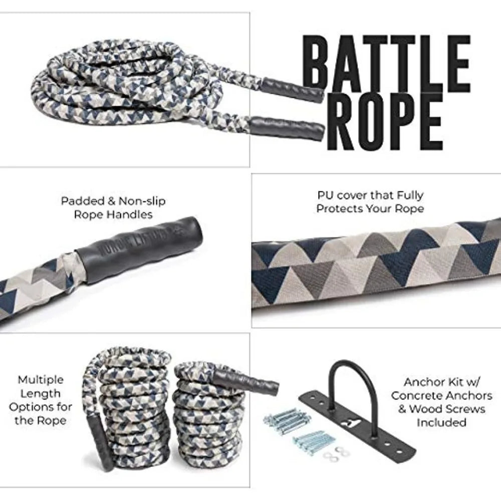 Battle Rope for CrossFit & Undulation Training - w/Anchor Kit, 50.0 Feet 2.0 Inches