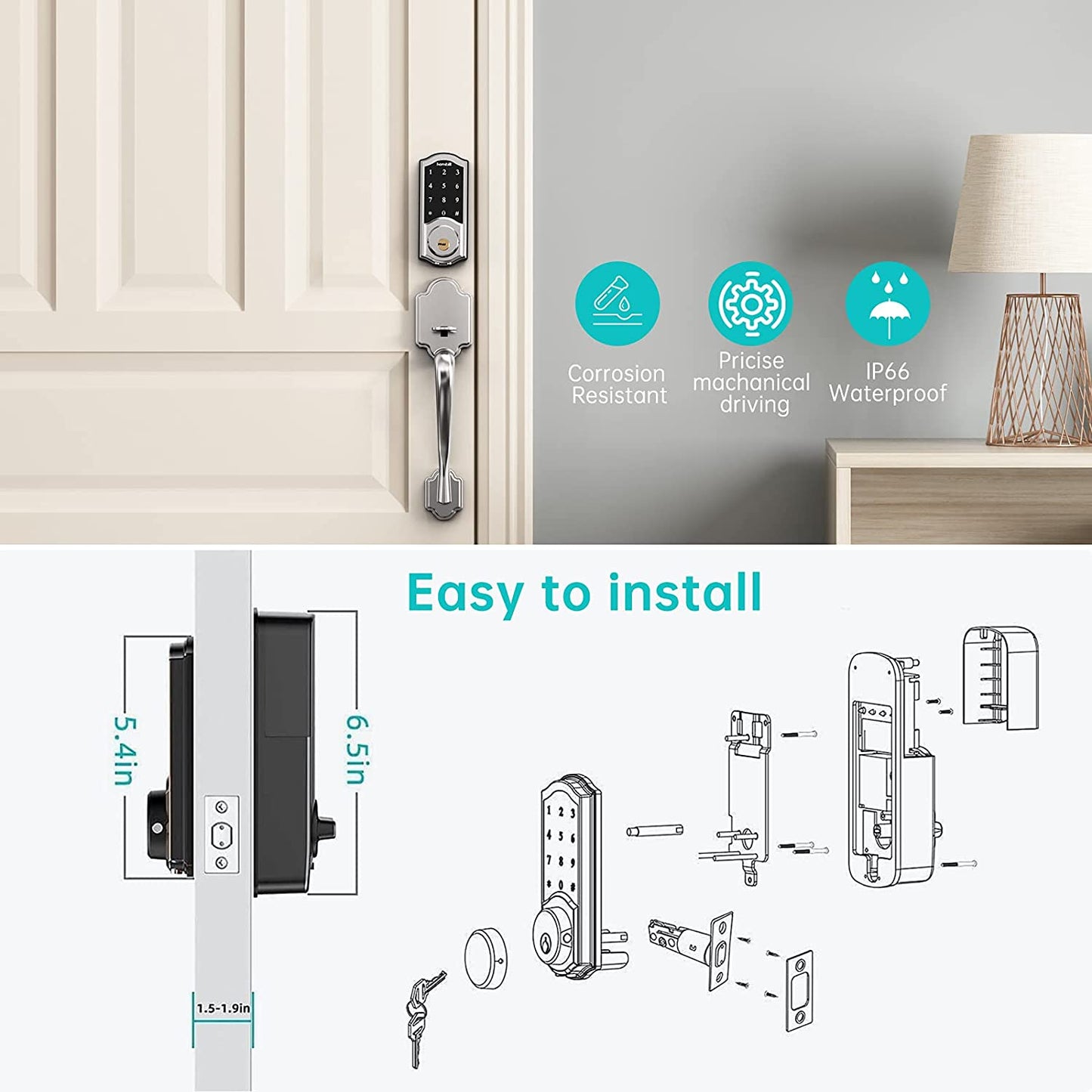 Hornbill Electronic Front Smart Deadbolt Door Lock Keyless Entry - fitnessandhomestore