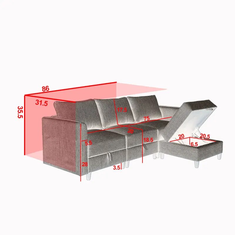 Modular combination sofa L-shaped convertible sofa - fitnessandhomestore