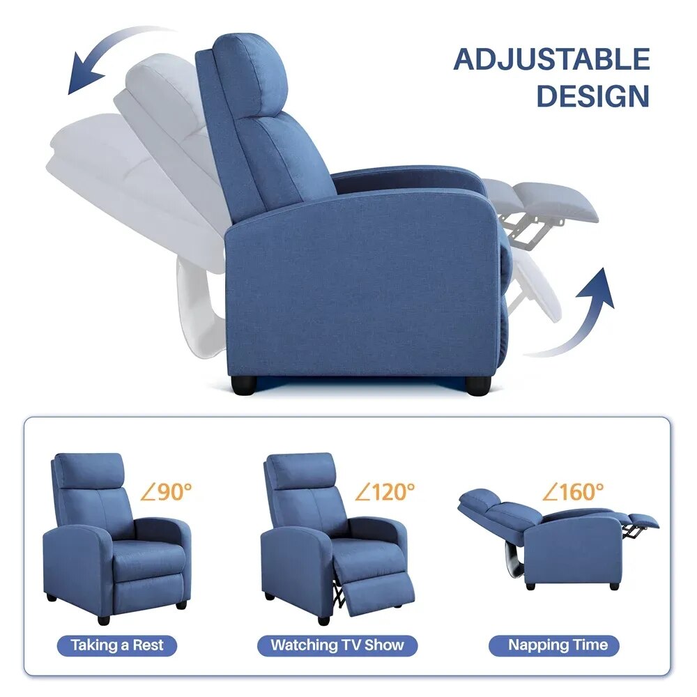 Easyfashion Fabric Push Back Theater Recliner Chair with Footrest - fitnessandhomestore