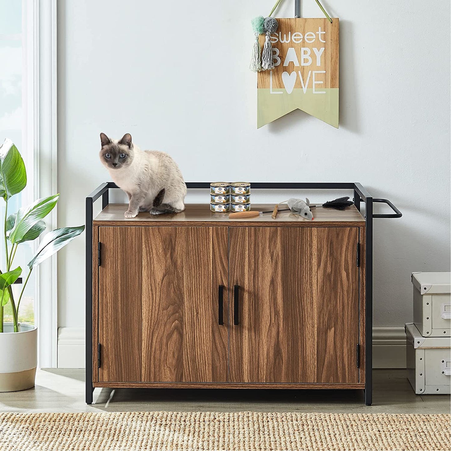 Hidden Cat Litter Box Furniture with Ventilation and Bench Seat - fitnessandhomestore