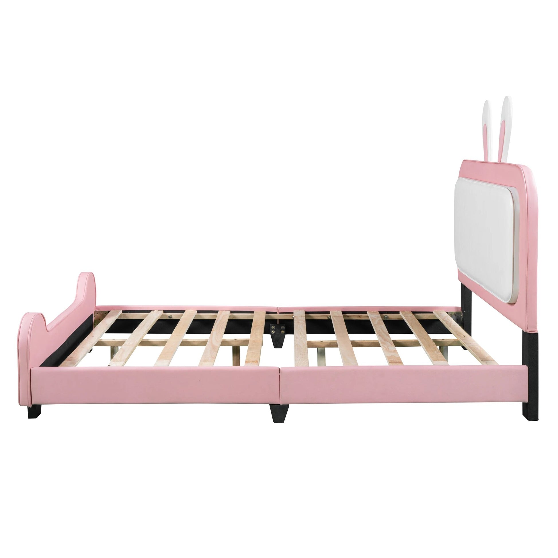 Full/Twin Size Upholstered Rabbit-Shape Princess Platform Bed - fitnessandhomestore