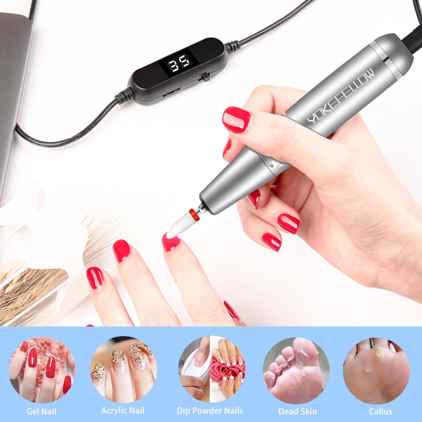 35000RPM Nail Manicure Pedicure Machine LCD Display Portable Rechargeable