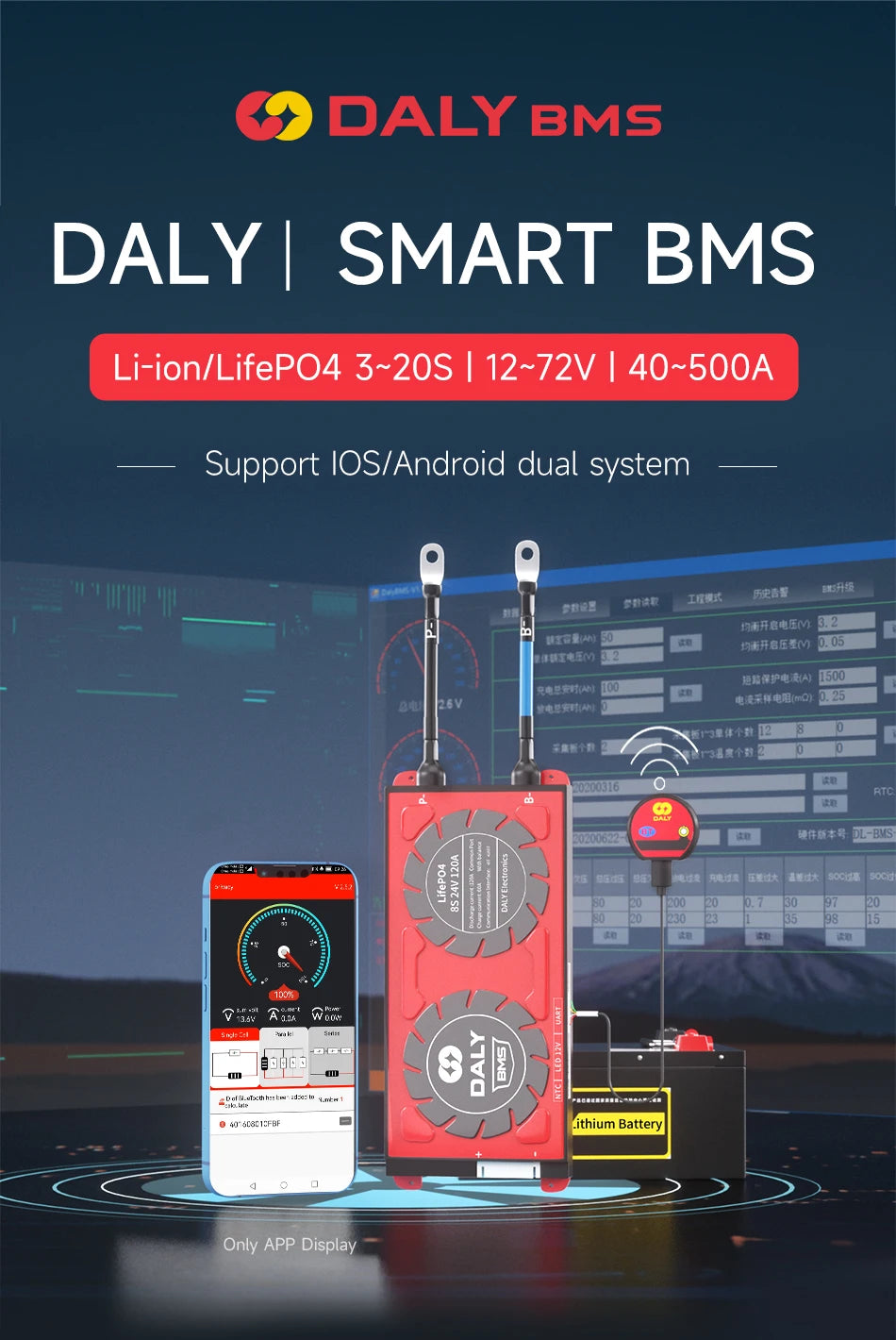 Daly BMS Smart, Bluetooth, Lifepo4, Battery Solar Inverter, Energy Storage