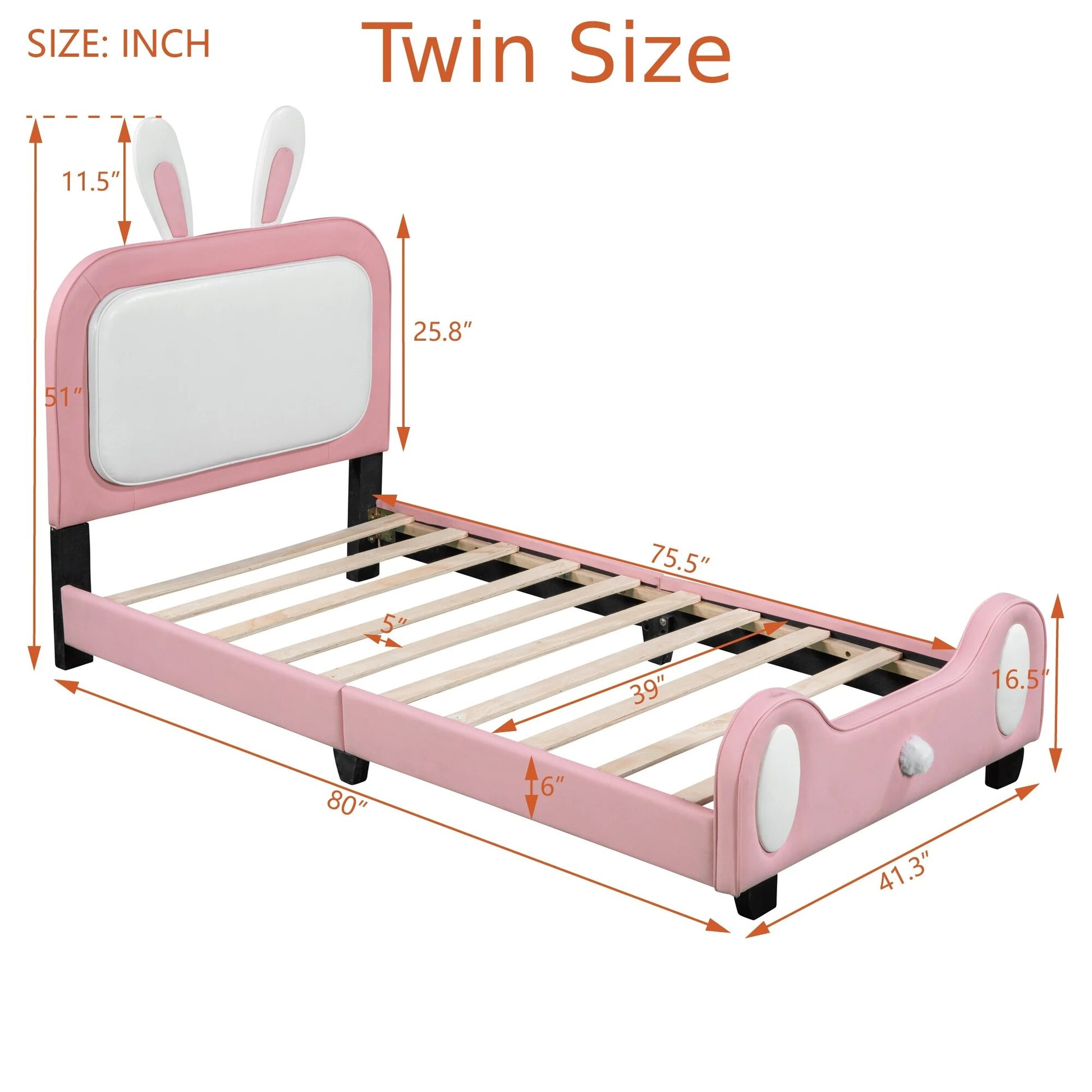 Full/Twin Size Upholstered Rabbit-Shape Princess Platform Bed - fitnessandhomestore