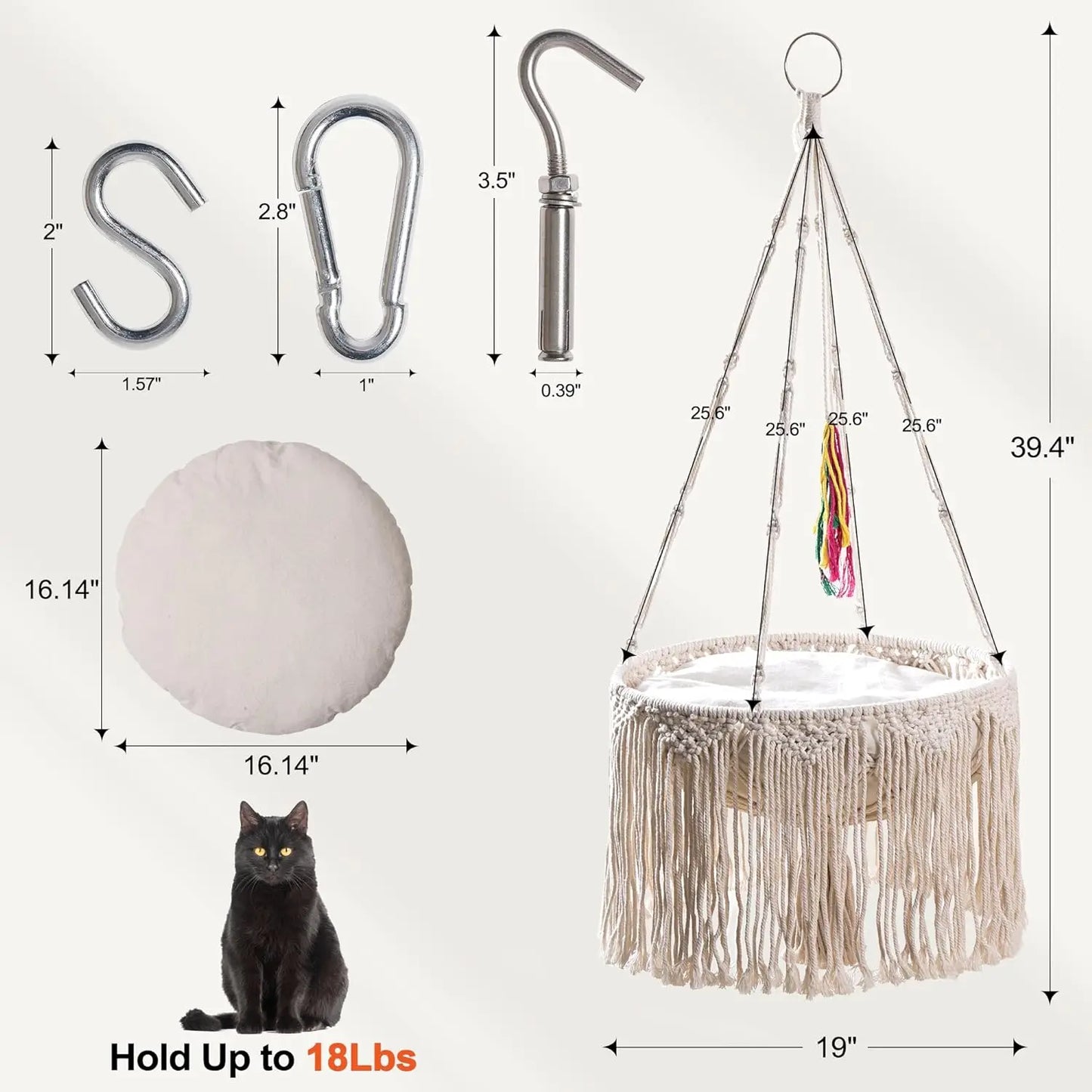 Mewoofun Macrame Cat Hammock Hanging Swing