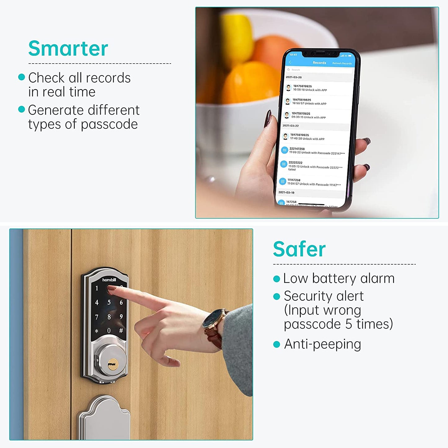 Hornbill Electronic Front Smart Deadbolt Door Lock Keyless Entry - fitnessandhomestore