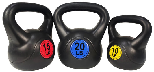 Wide Grip 3-Piece Kettlebell Set, Include 10 Lbs., 15 Lbs., 20 Lbs. - fitnessandhomestore