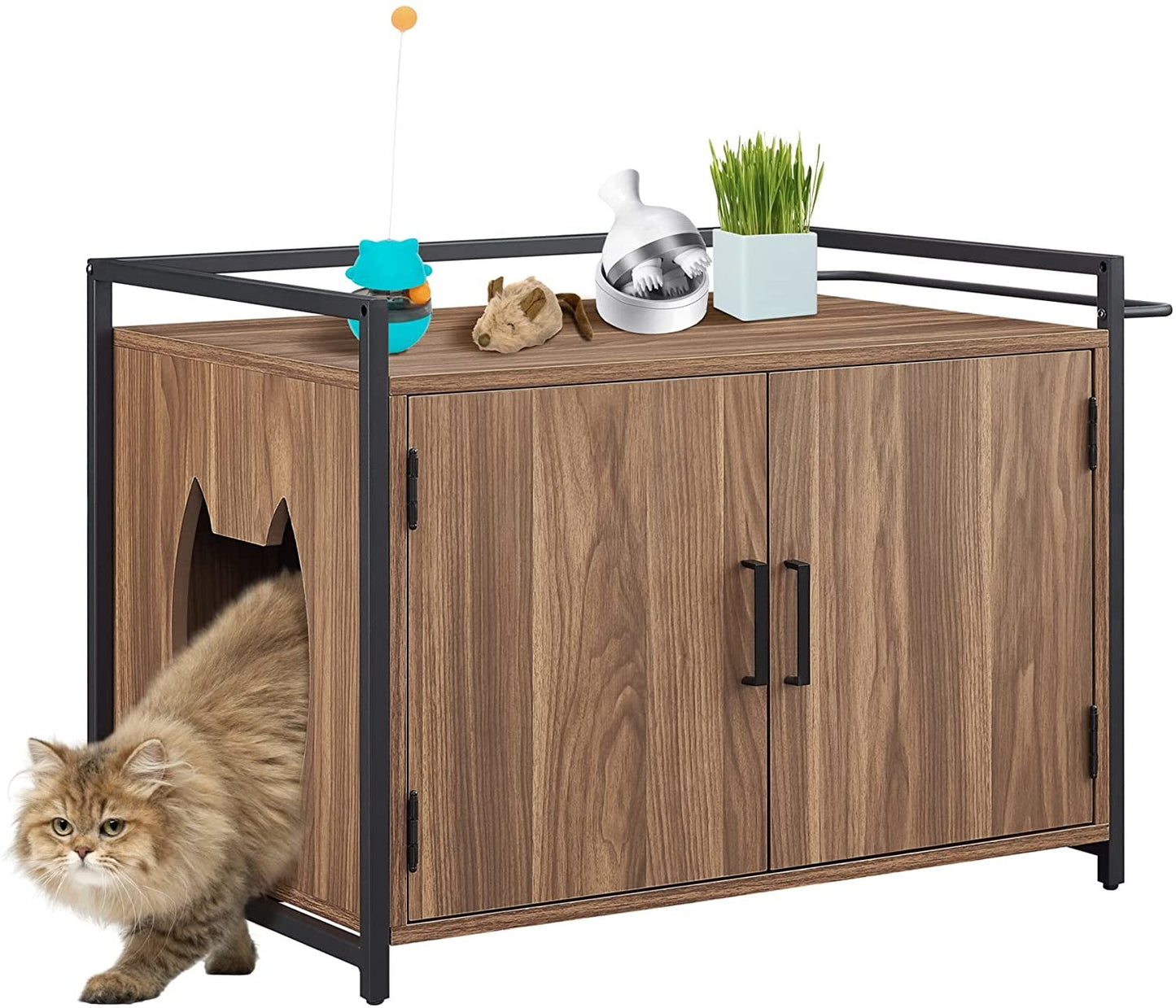 Hidden Cat Litter Box Furniture with Ventilation and Bench Seat - fitnessandhomestore